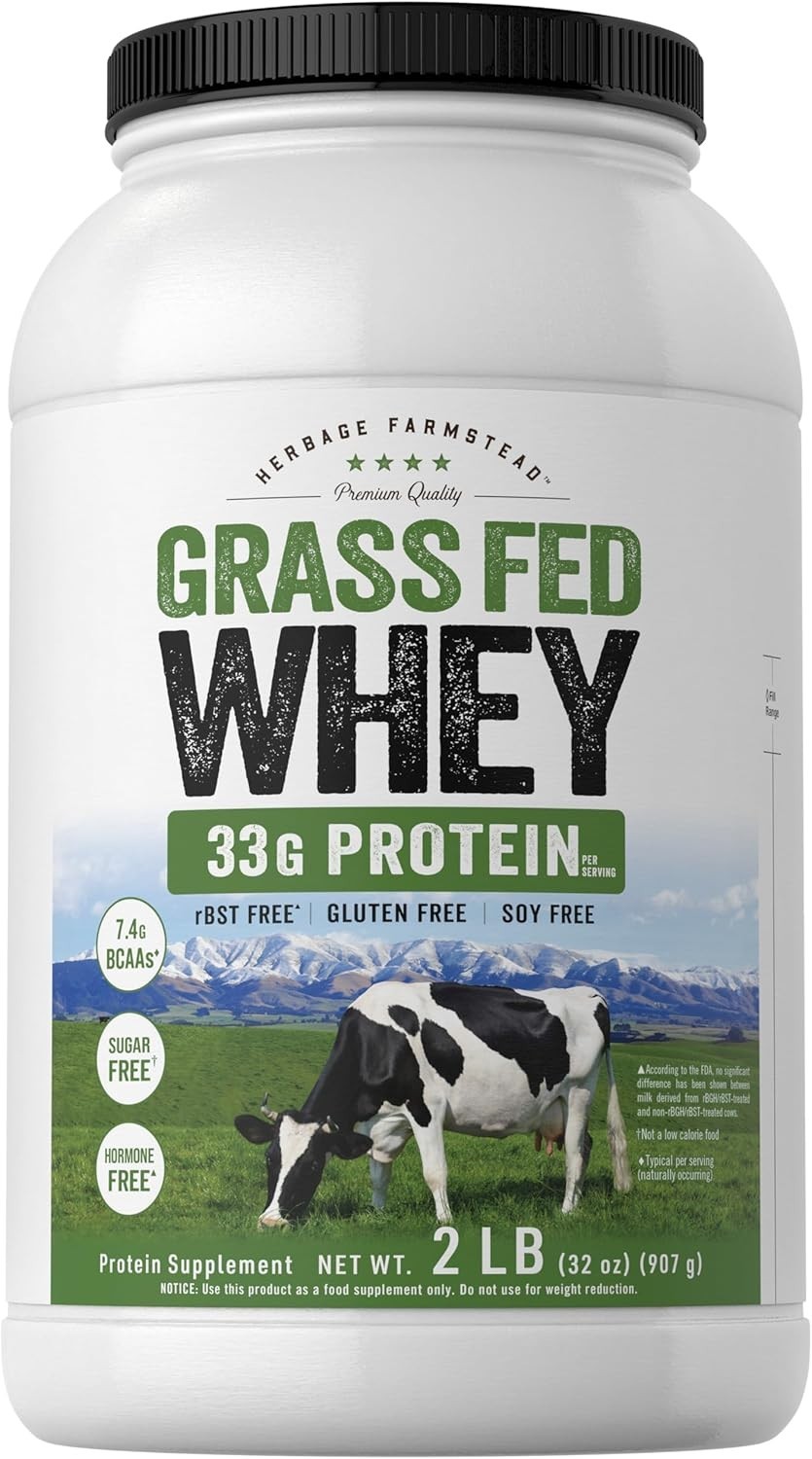 Grass Fed Whey Protein Powder 2lb Unflavored 33g Protein Non-GMO Gluten Free