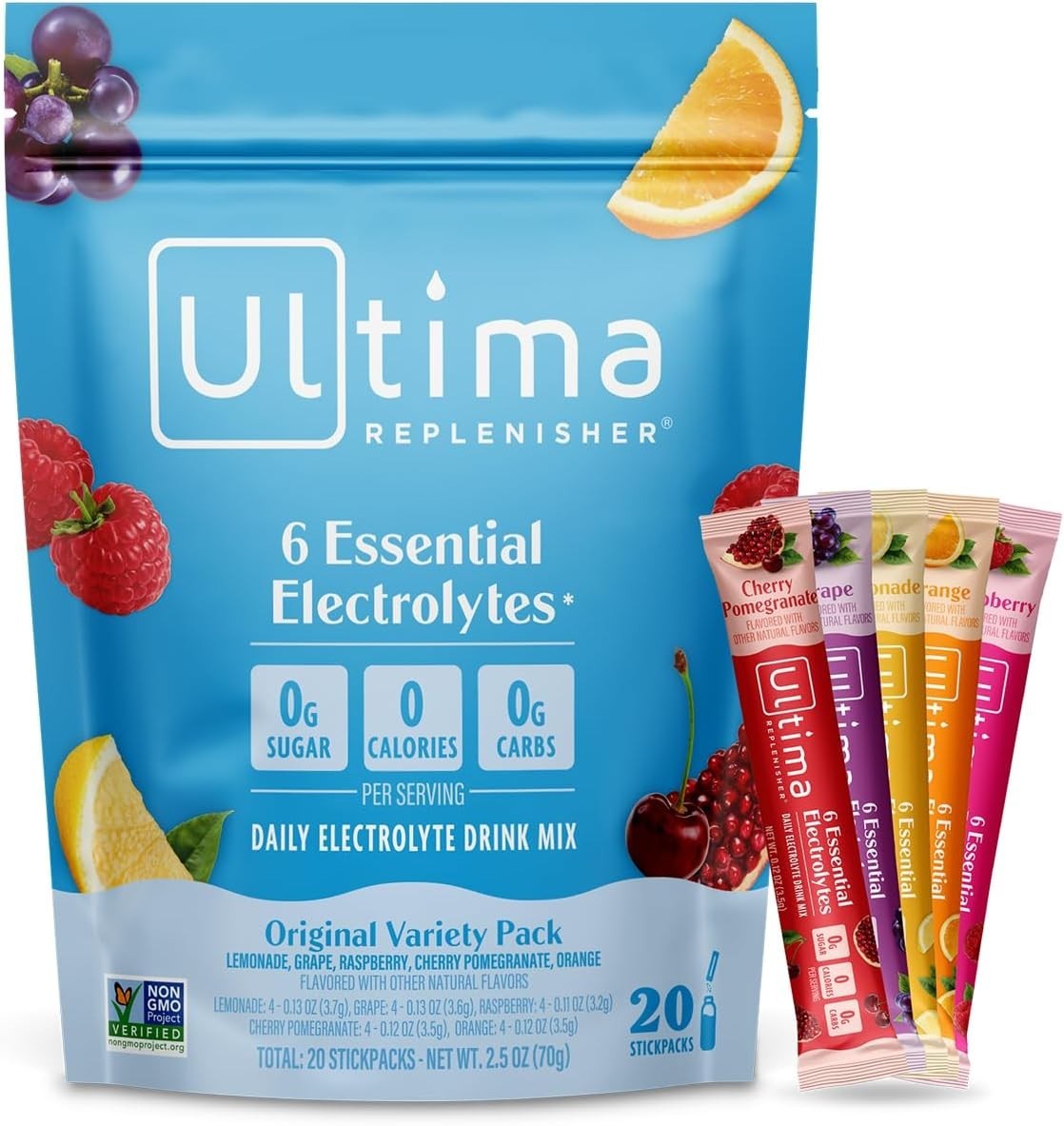 Electrolyte Boost: 20 Stickpacks of Sugar-Free, Plant-Based Hydration Powder
