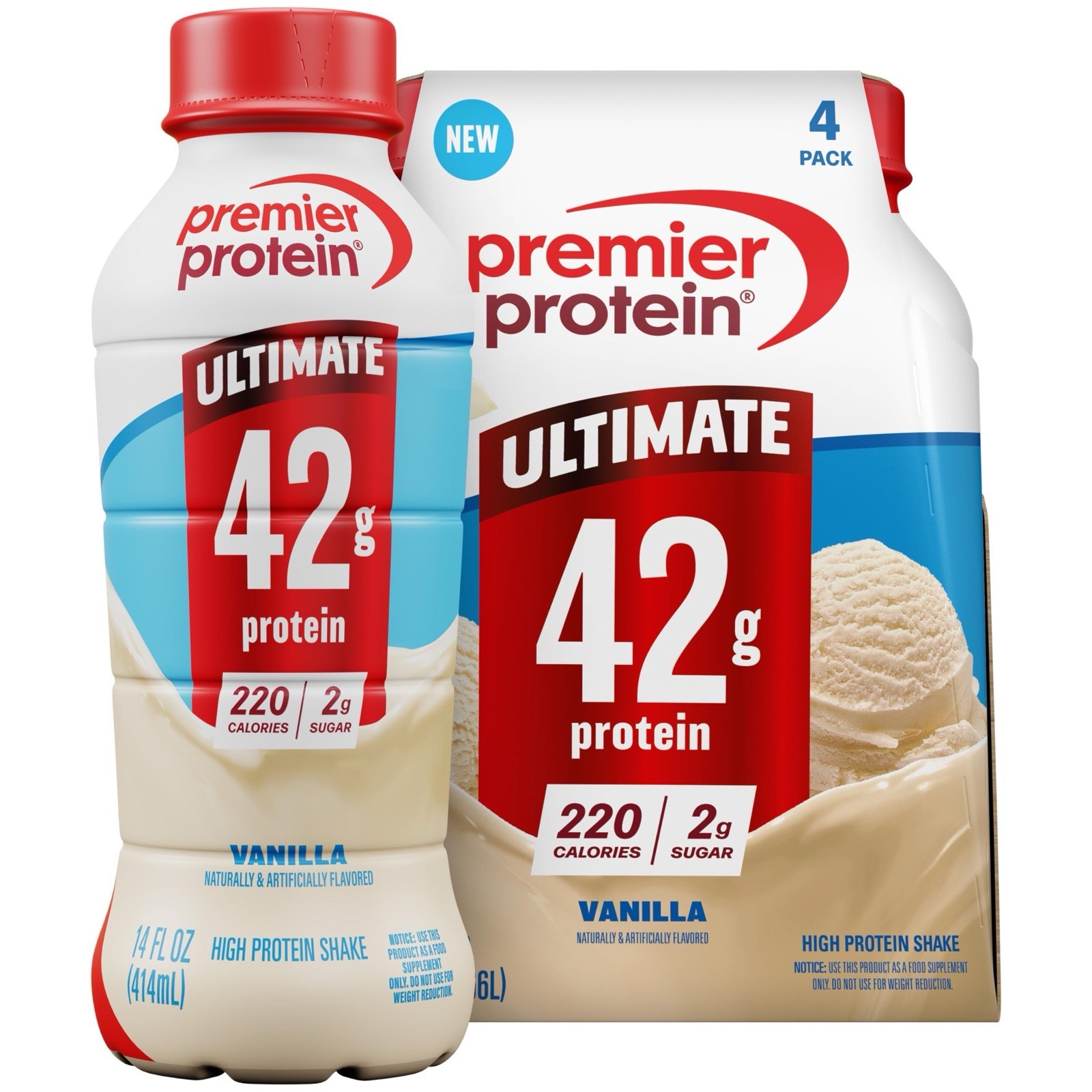 Premier Protein ULTIMATE 42g Protein Shake, Vanilla 🍨 14 Fl Oz, 4 Pack
