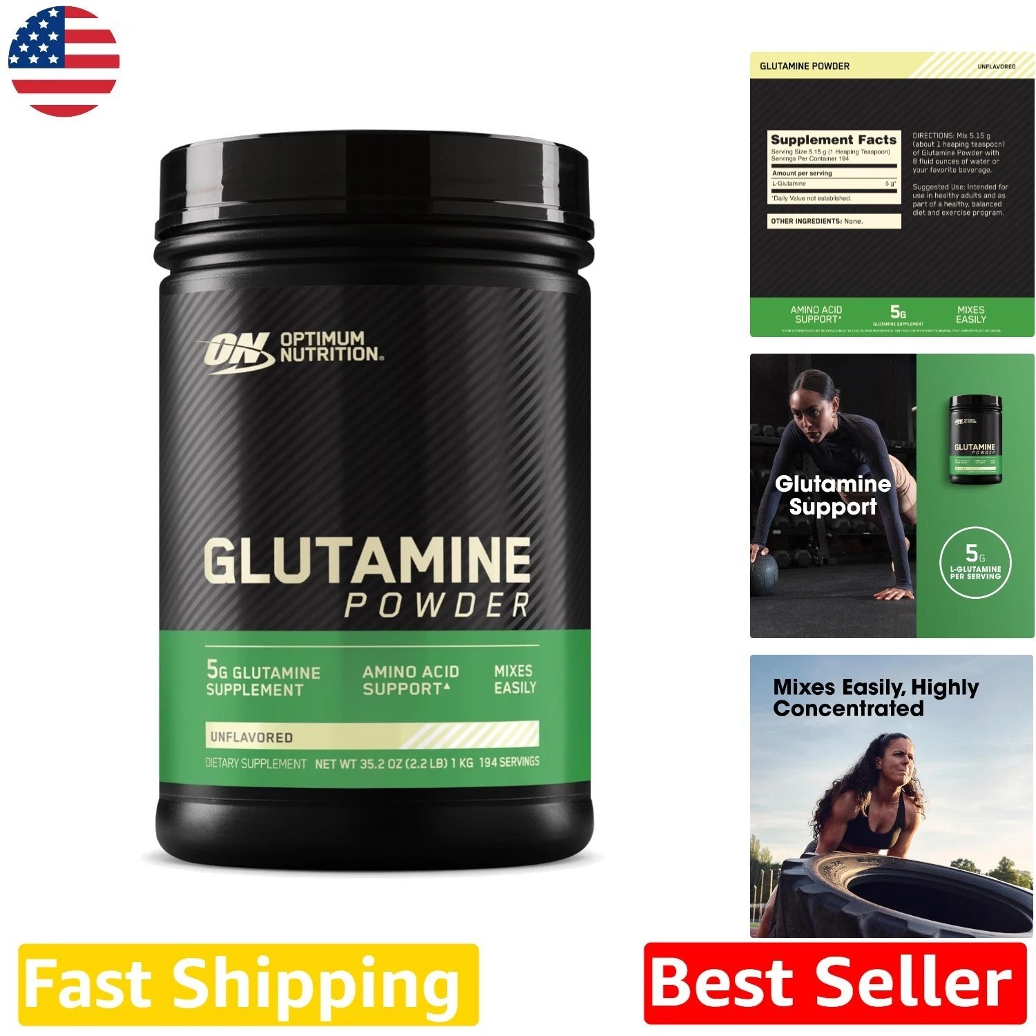 Elite L-Glutamine Powder 1000g for Muscle Recovery – 194 Servings