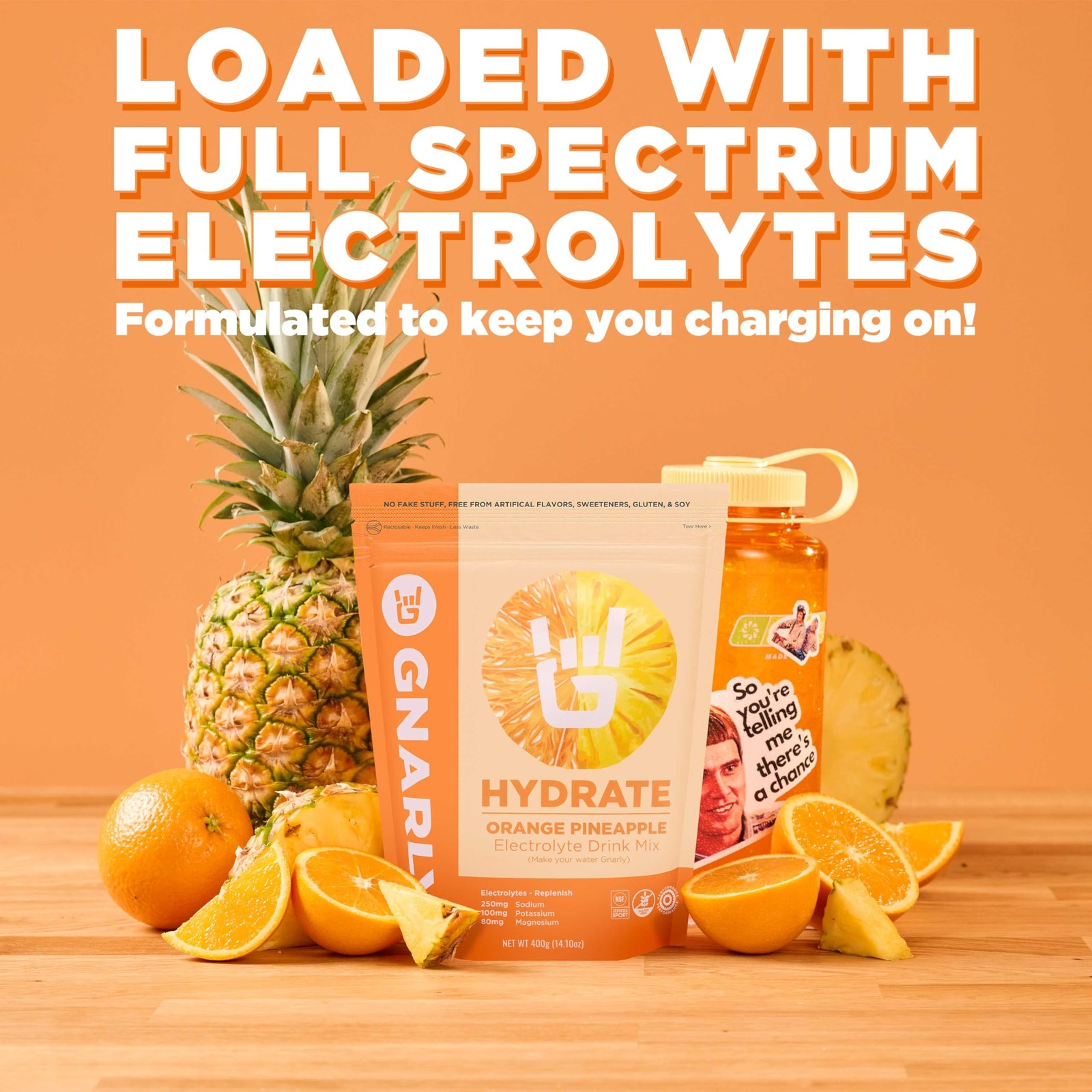 Gnarly Nutrition Hydrate Electrolyte Powder Orange Pineapple Exercise Hydration