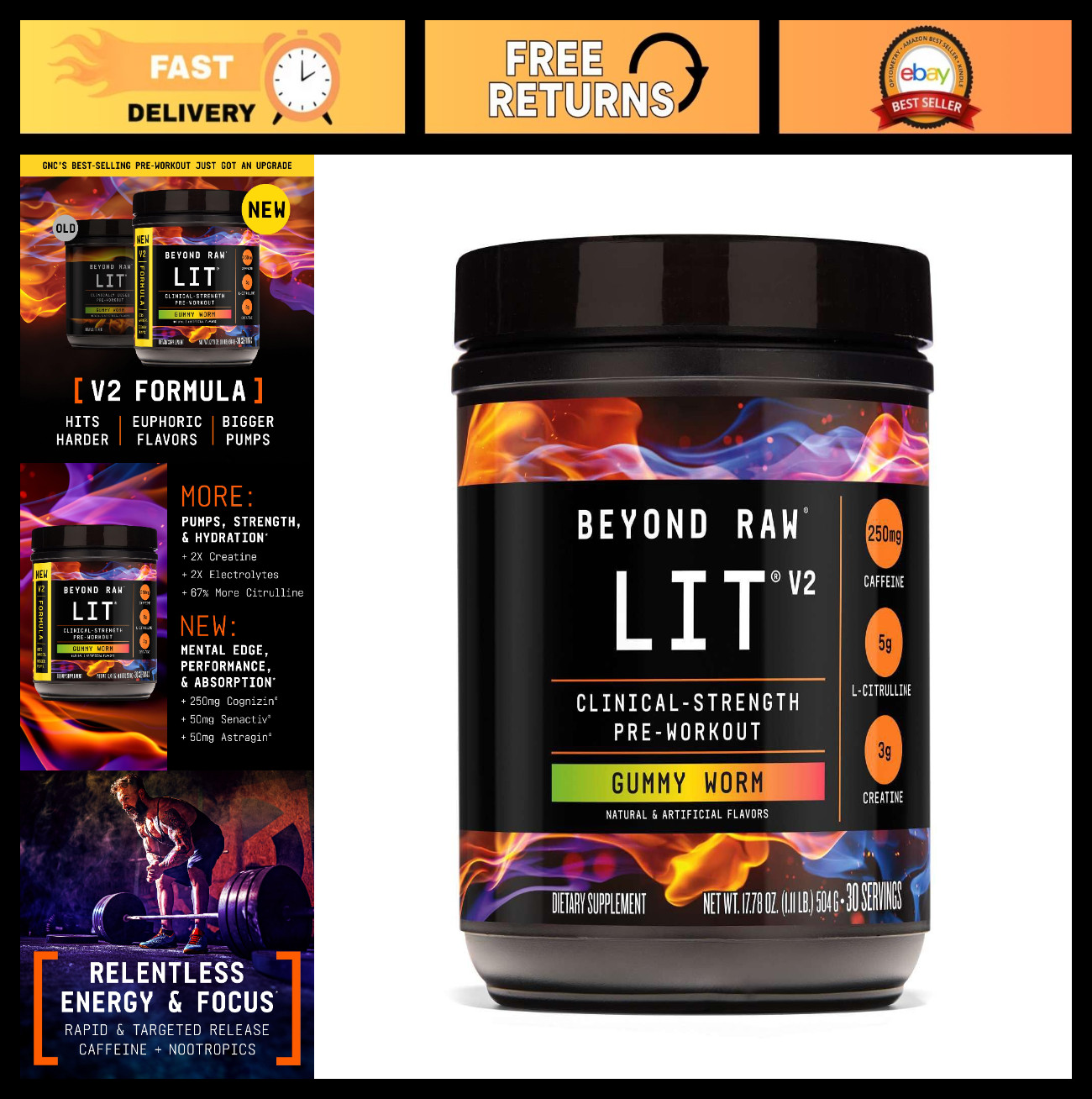 Clinical Strength Pre Workout Powder – Bigger Pumps, Caffeine, L-Citrulline, 30