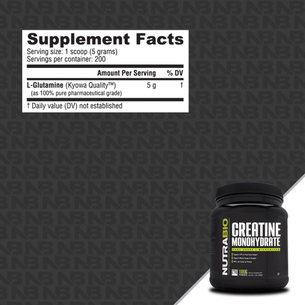 NutraBio – Glutamine Powder, Muscle Recovery & Strength Support-100/200 Servings