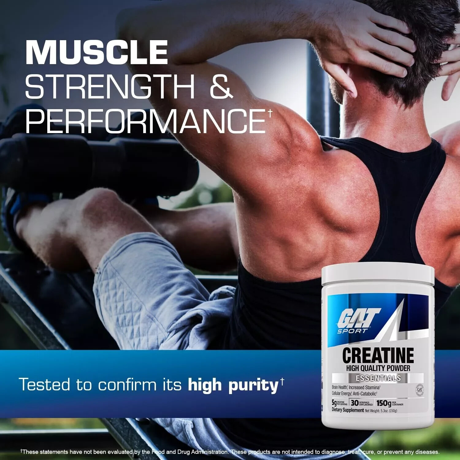 GAT SPORT Creatine Monohydrate Powder Strength Brain Health Anti-oxidant Endu
