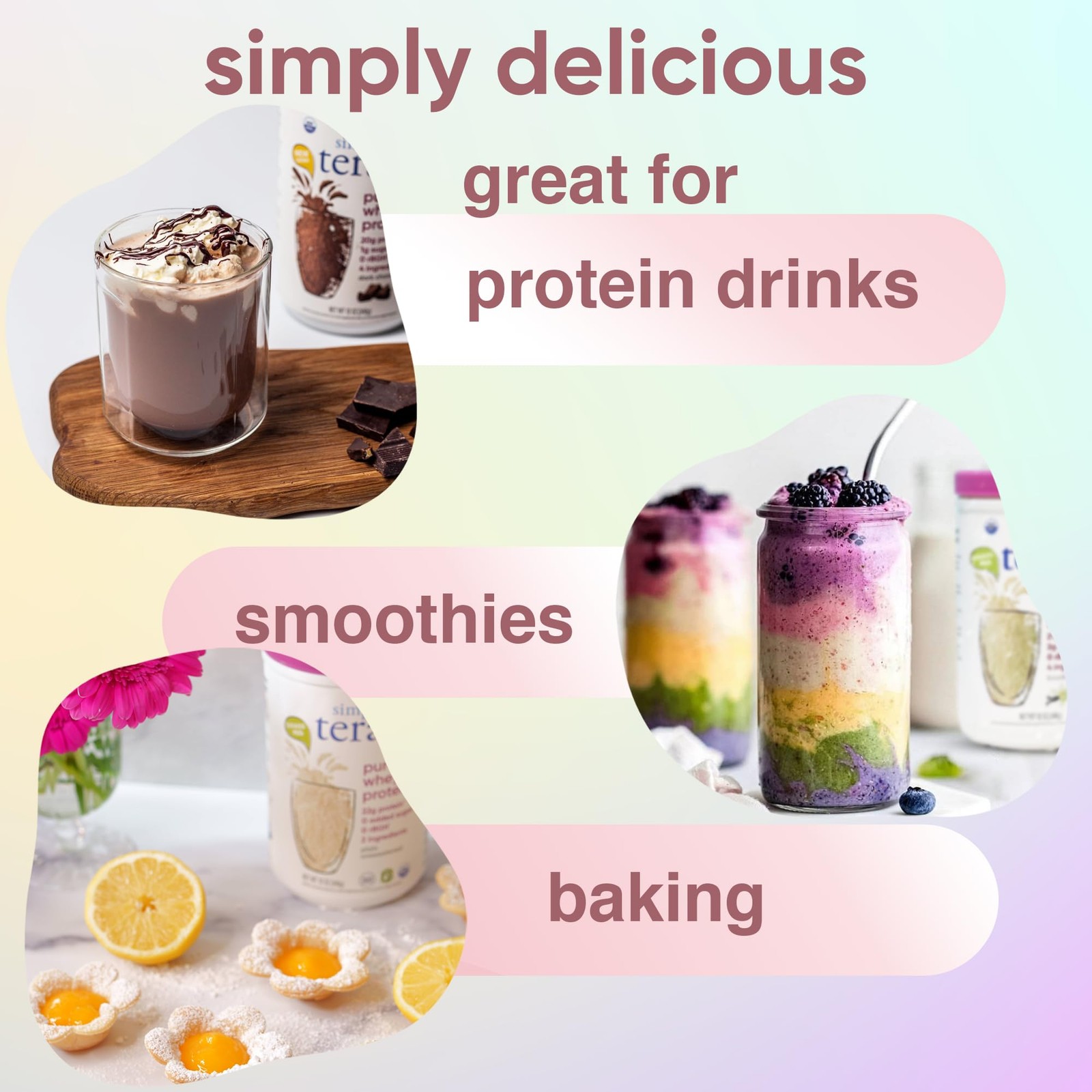 simply tera’s Pure Whey Protein Powder Dark Chocolate Clean Protein Powder, …