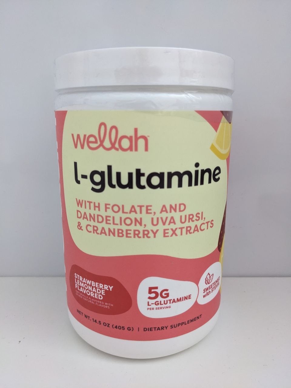 WELLAH L-Glutamine Strawberry Lemonade (50 Servings) – Sweetened with Stevia