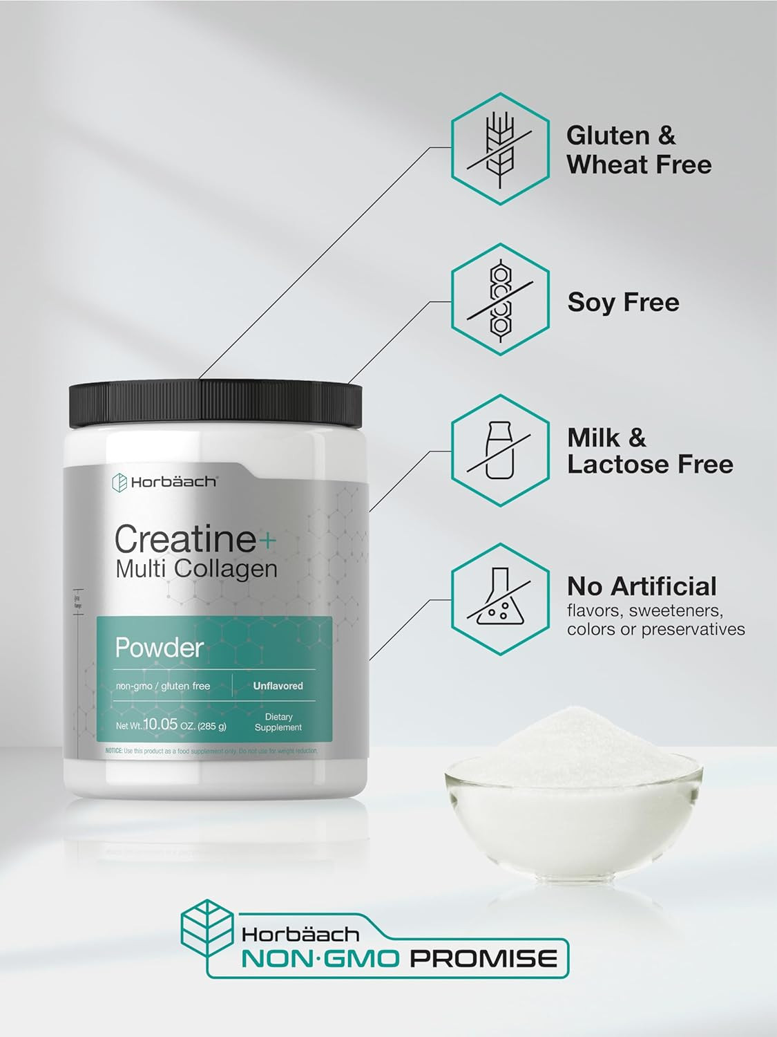 Horbäach Creatine Monohydrate Powder | with Collagen and L-Taurine | 10.05 Oz |