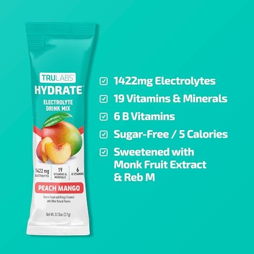 TruLabs Hydrate Peach Mango Sugar Free Electrolytes Packets 16 Count