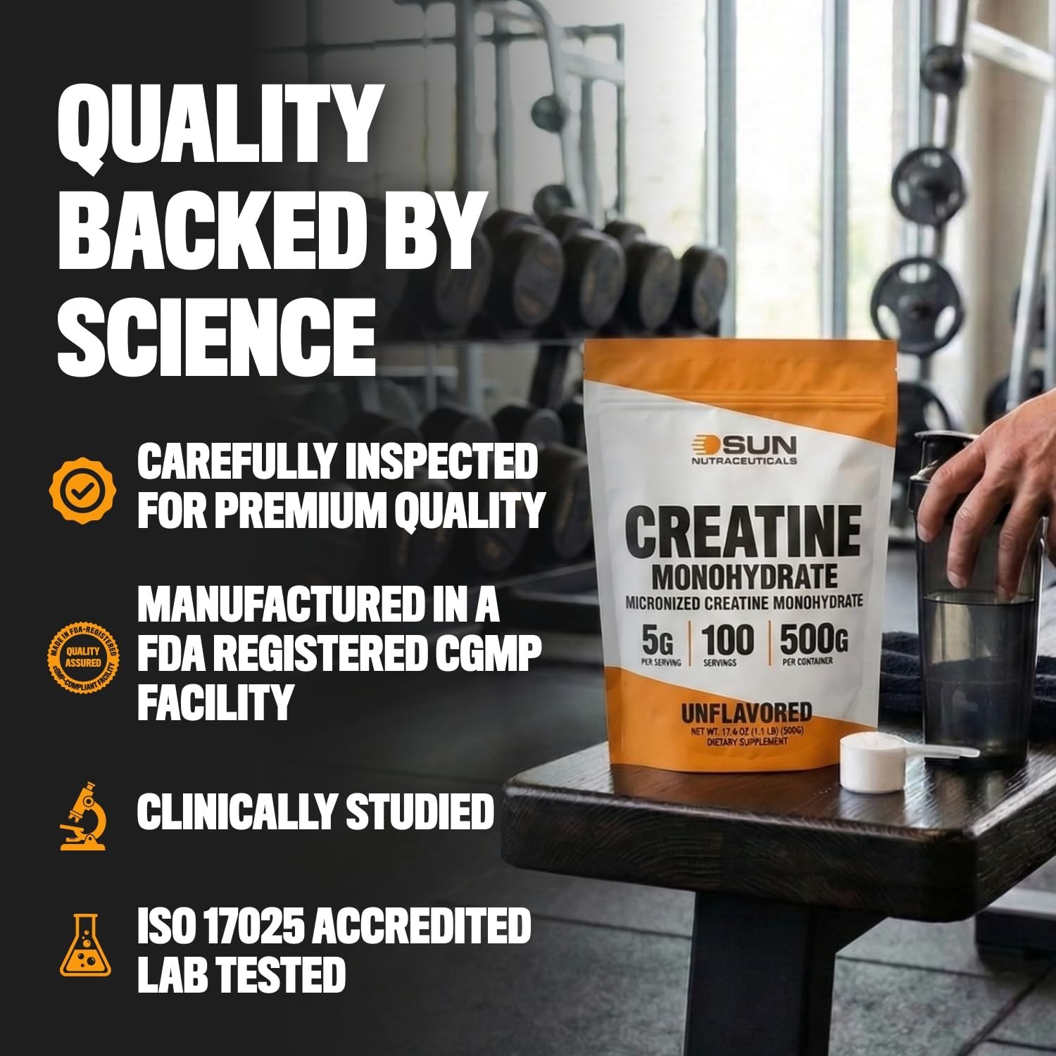 Bulk Creatine Powder 500g – Unflavored Monohydrate, 100 Servings, No Fillers, Mi