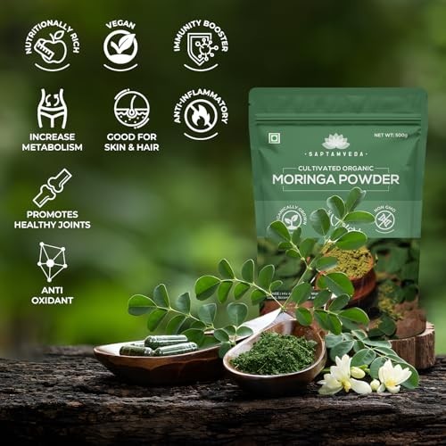 SAPTAMVEDA Organic Moringa Powder 1kg 500g x2 Drumstick Leaf Protein
