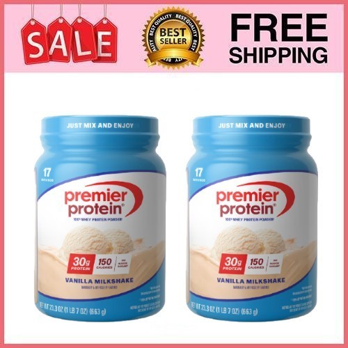 2 Pack 100% Whey Protein Powder, Vanilla Milkshake, 30g Protein, 23.3 oz Pk
