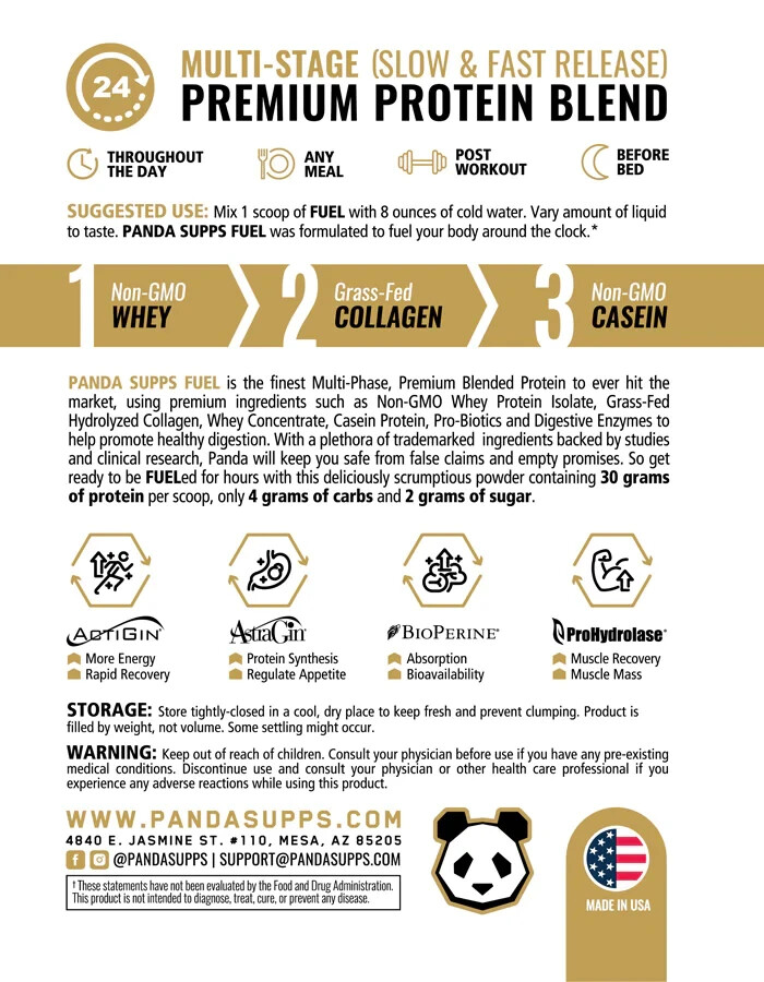 Panda Supps Fuel Premium Whey Casein Collagen Protein Blend 25 Serving 5 Flavors