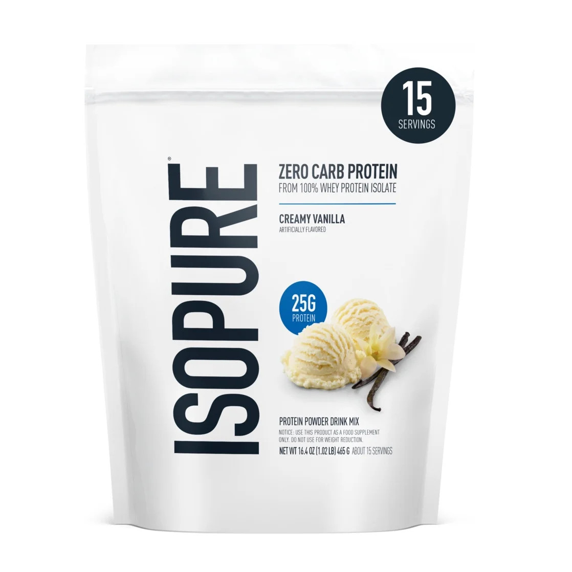 Zero Carb 100% Whey Protein Isolate Powder, Creamy Vanilla, 25G Protein