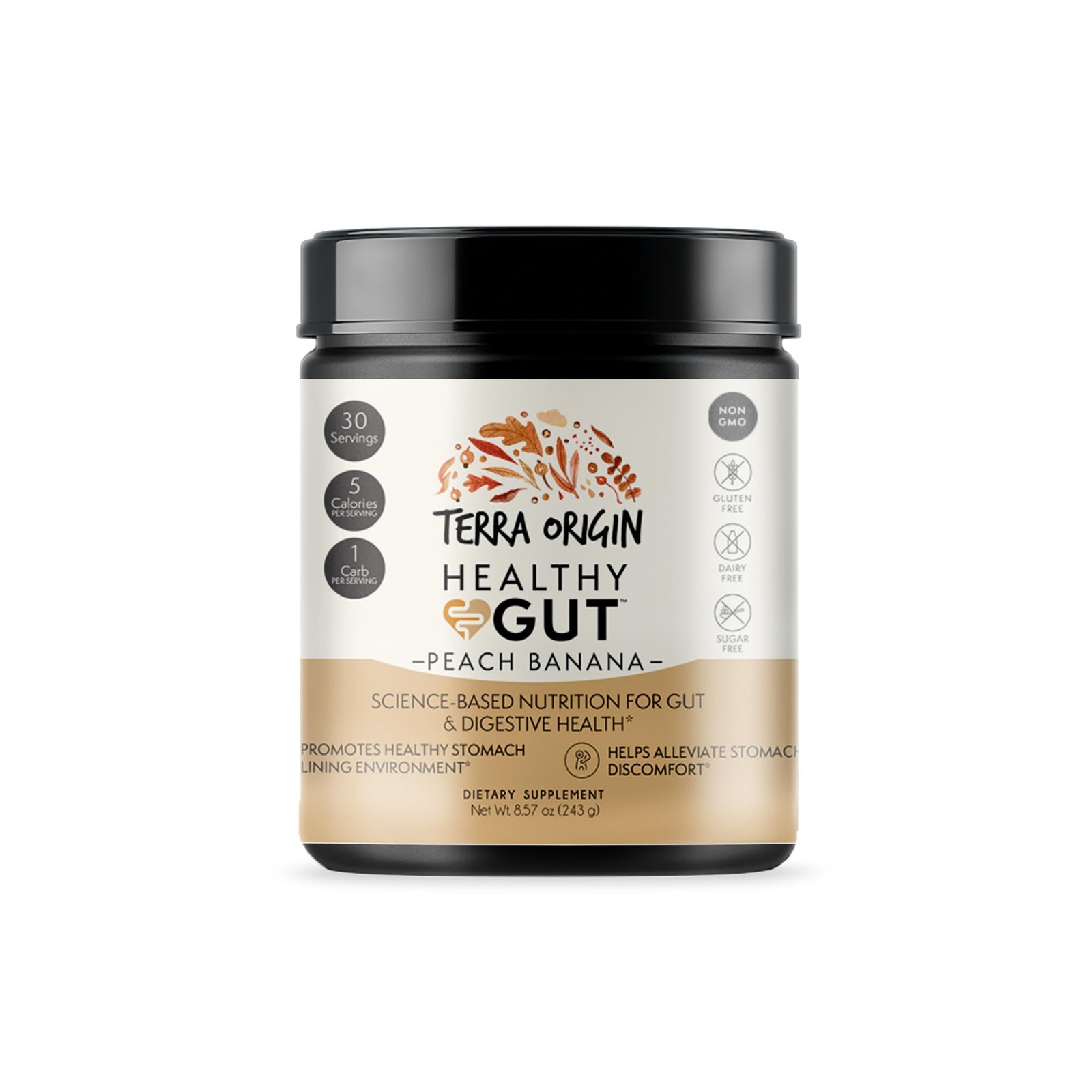 TERRA ORIGIN Healthy Gut Peach Banana | 30-Servings with L-Glutamine, Zinc, G…