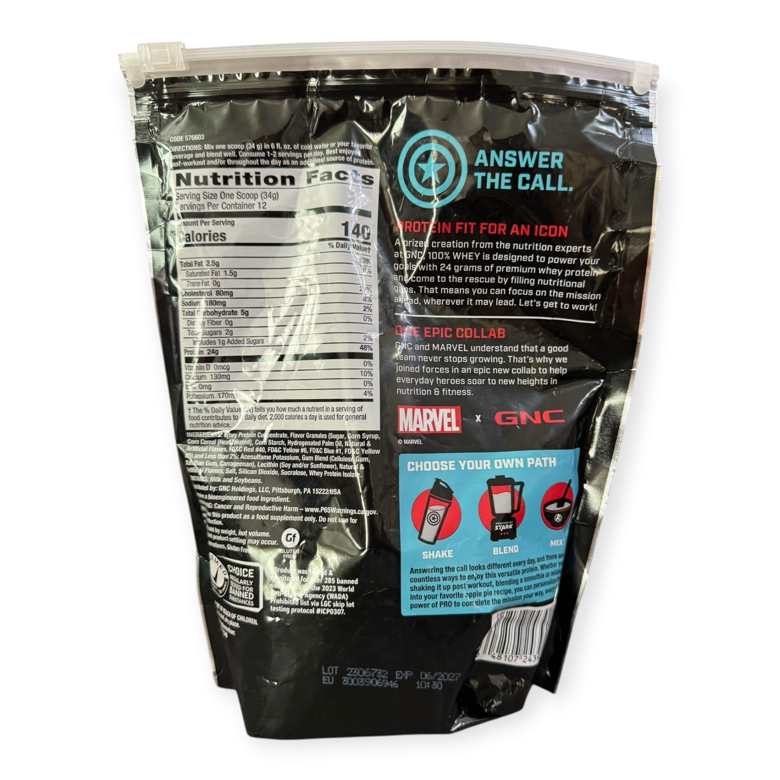 GNC Pro 100% Whey Protein Marvel Star Spangled Birthday Cake. **NEW** EXP 6/2027