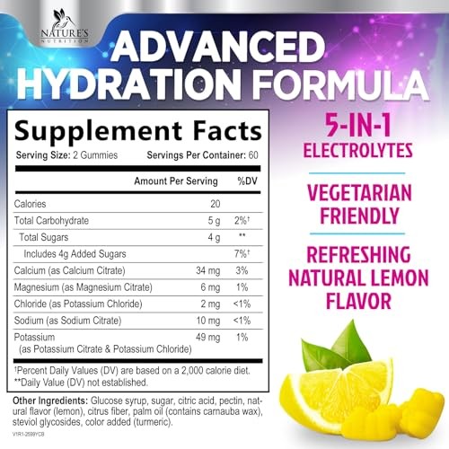 Hydration Electrolyte Gummies – Daily Liquid Replenisher 120 Count (Pack of 1)
