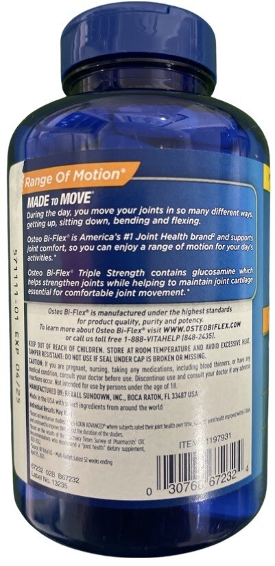 Osteo BI-FLEX Joint Health Triple Strength Glucosamine Chondroitin, 200 Tablets.