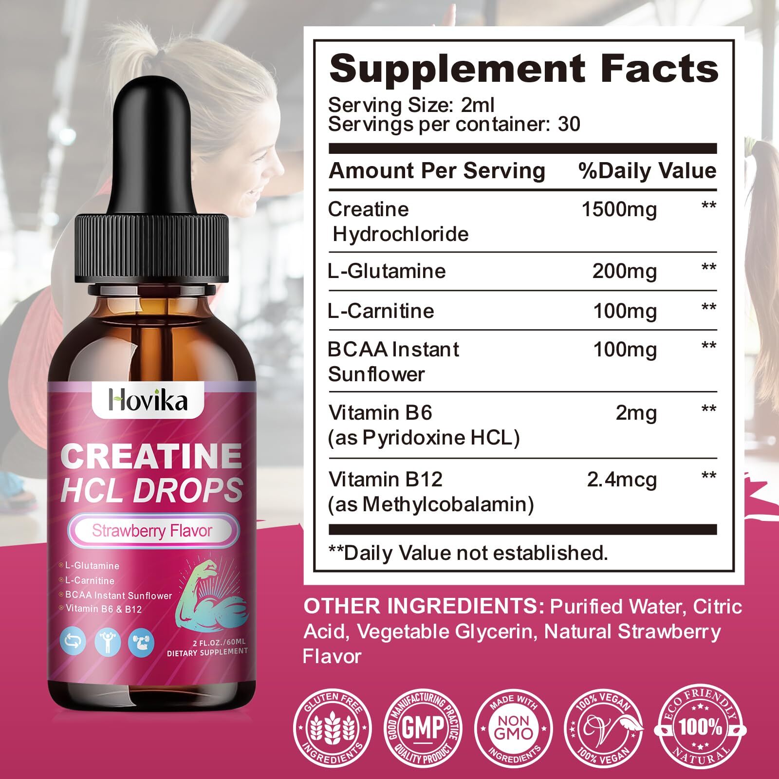 Creatine HCL Liquid Drops for Men & Women Creatine Hydrochloride with L-Carni…
