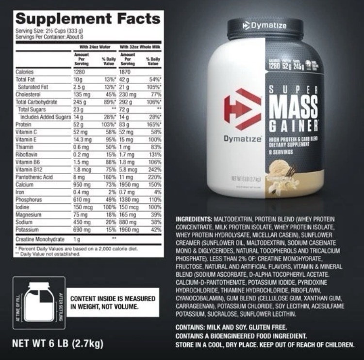 Dymatize Super Mass Gainer Powder Gourmet Vanilla High Protein 6 lb (2.7 kg)