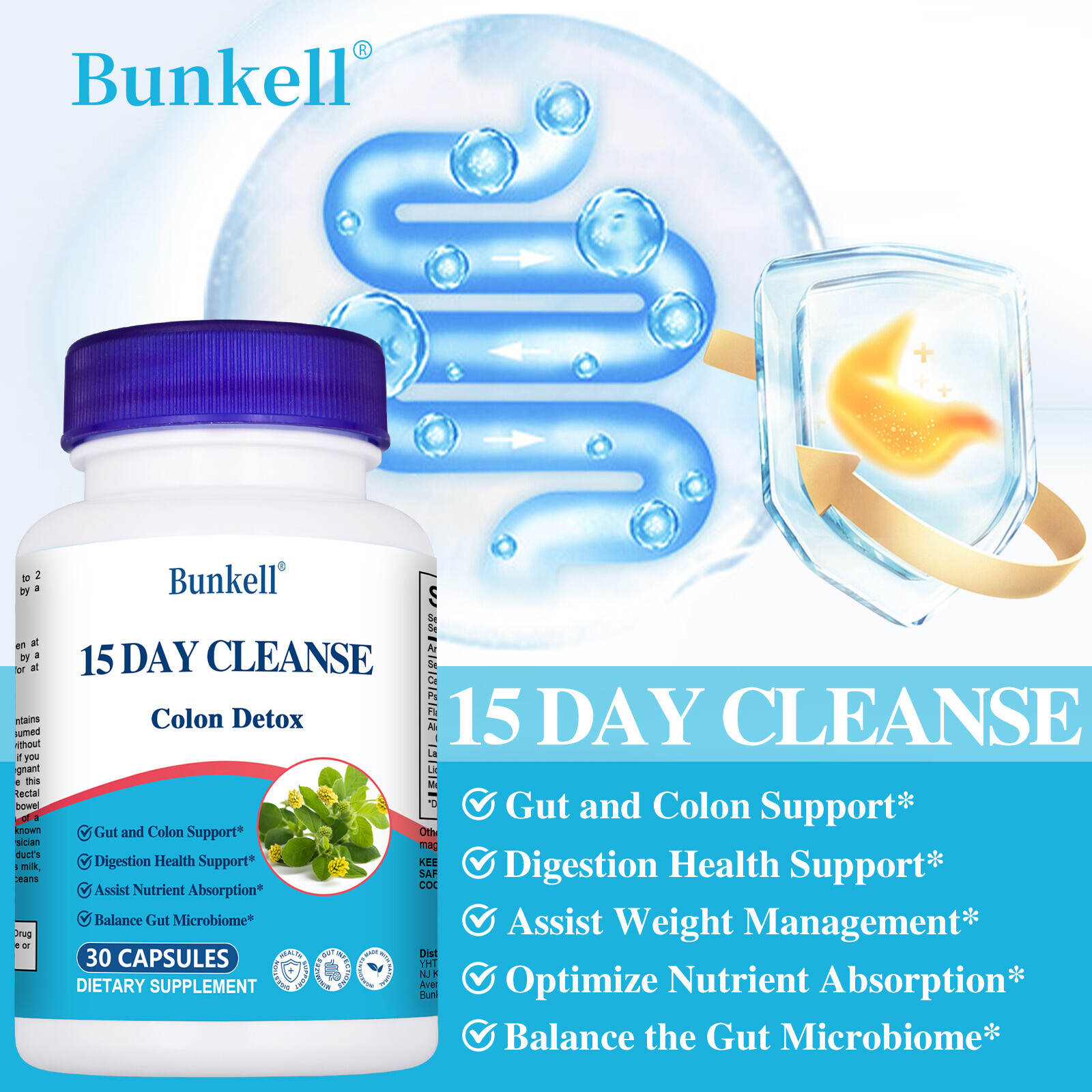 Gut and Colon Support 15 Day Cleanse Colon Cleansing 30 Capsules