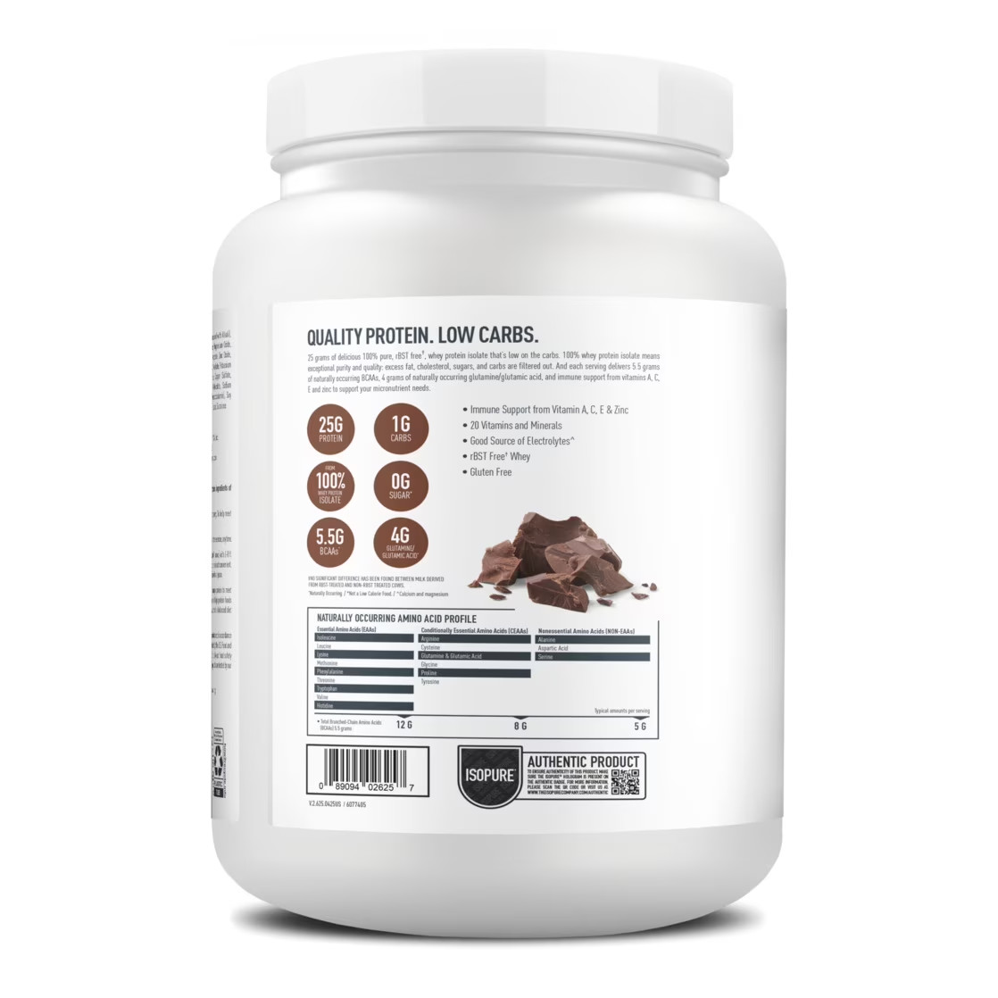 Isopure Low Carb 100% Whey Protein Isolate Chocolate Powder, 25g, 14 Servings