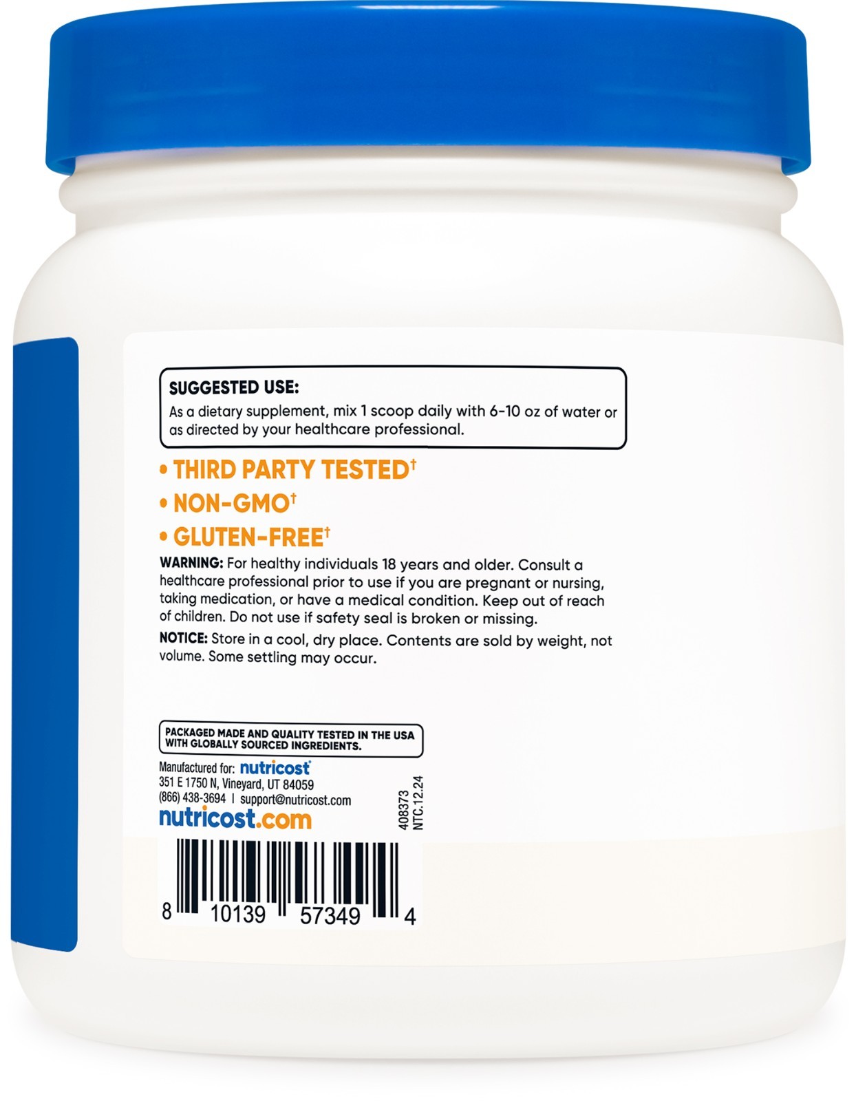 Nutricost L-Lysine Powder 500 Grams – Pure L-Lysine, Non-GMO, Gluten Free