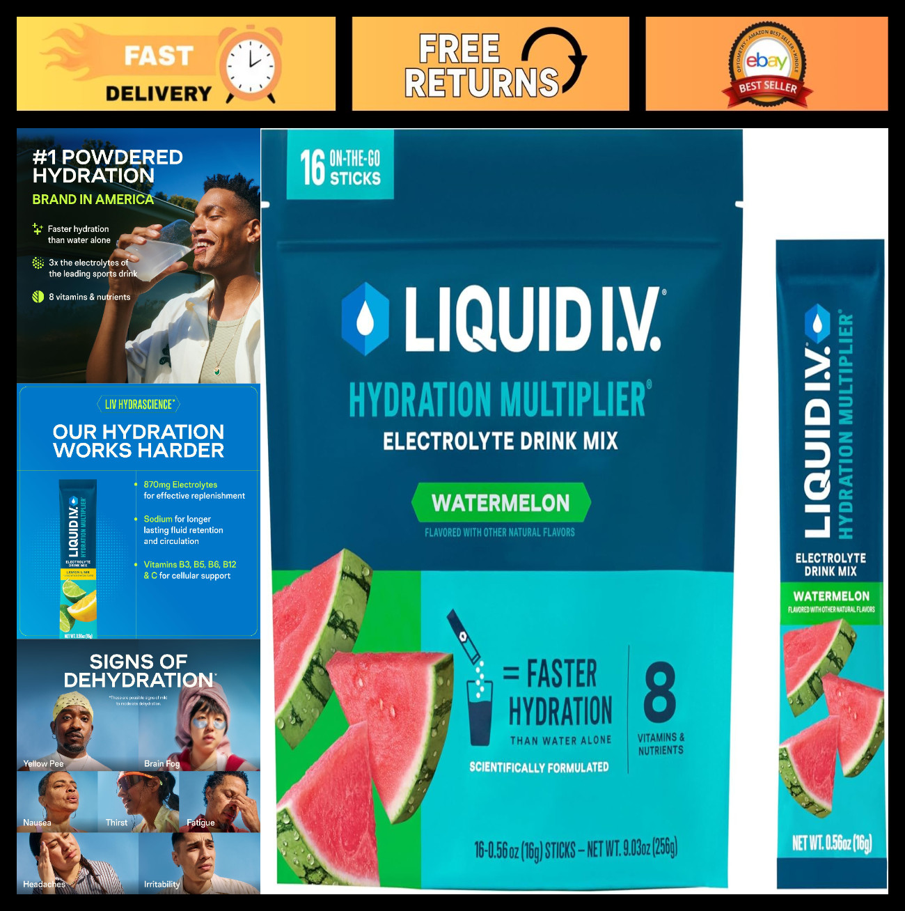 Electrolyte Hydration Powder, Watermelon Flavor, 16 Pack – Instant Drink Mix