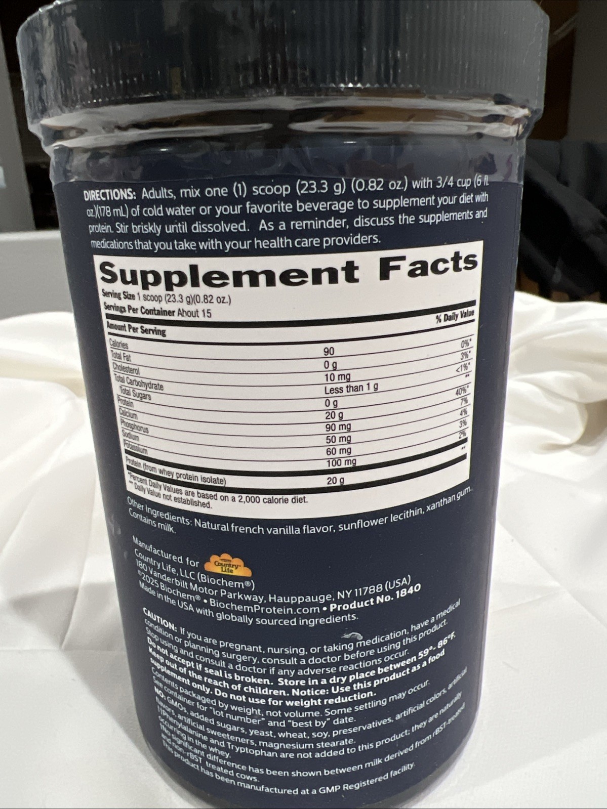 Biochem natural flavor Whey Isolate Protein 100% 20g, 12.3 oz Powder