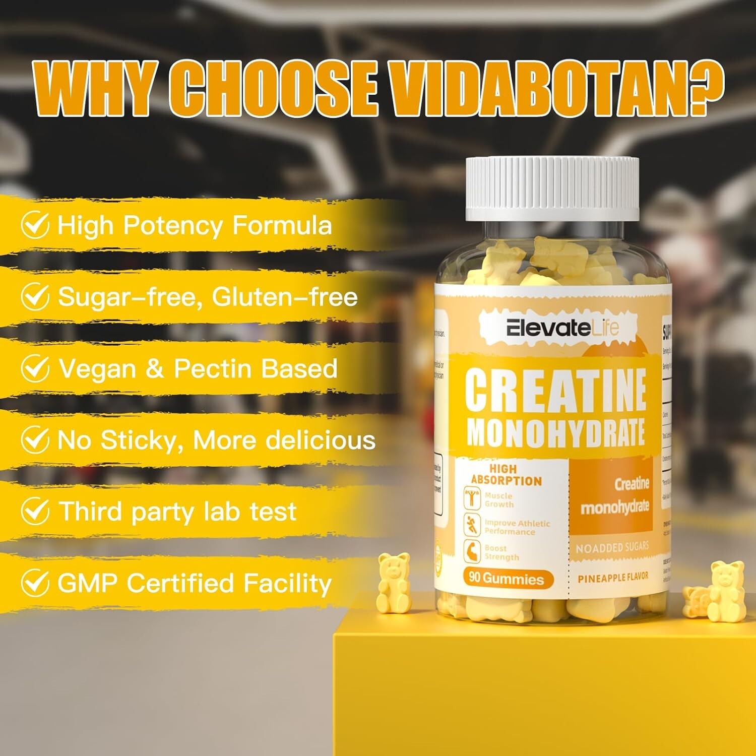 ElevateLife Creatine Monohydrate Gummies 5000mg for Men & Women Chewable 90