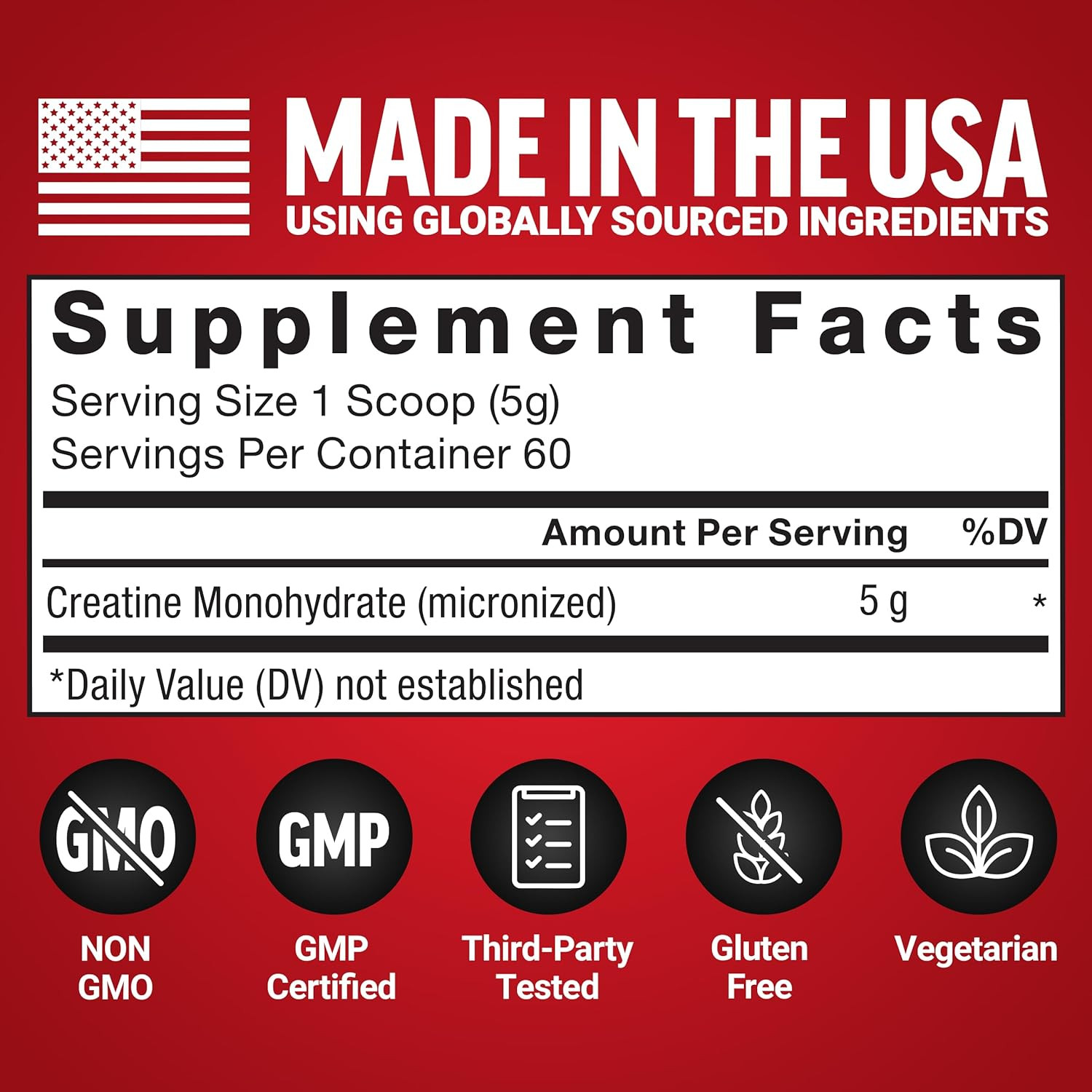 Creatine Monohydrate Powder, 5G Dose, Micronized