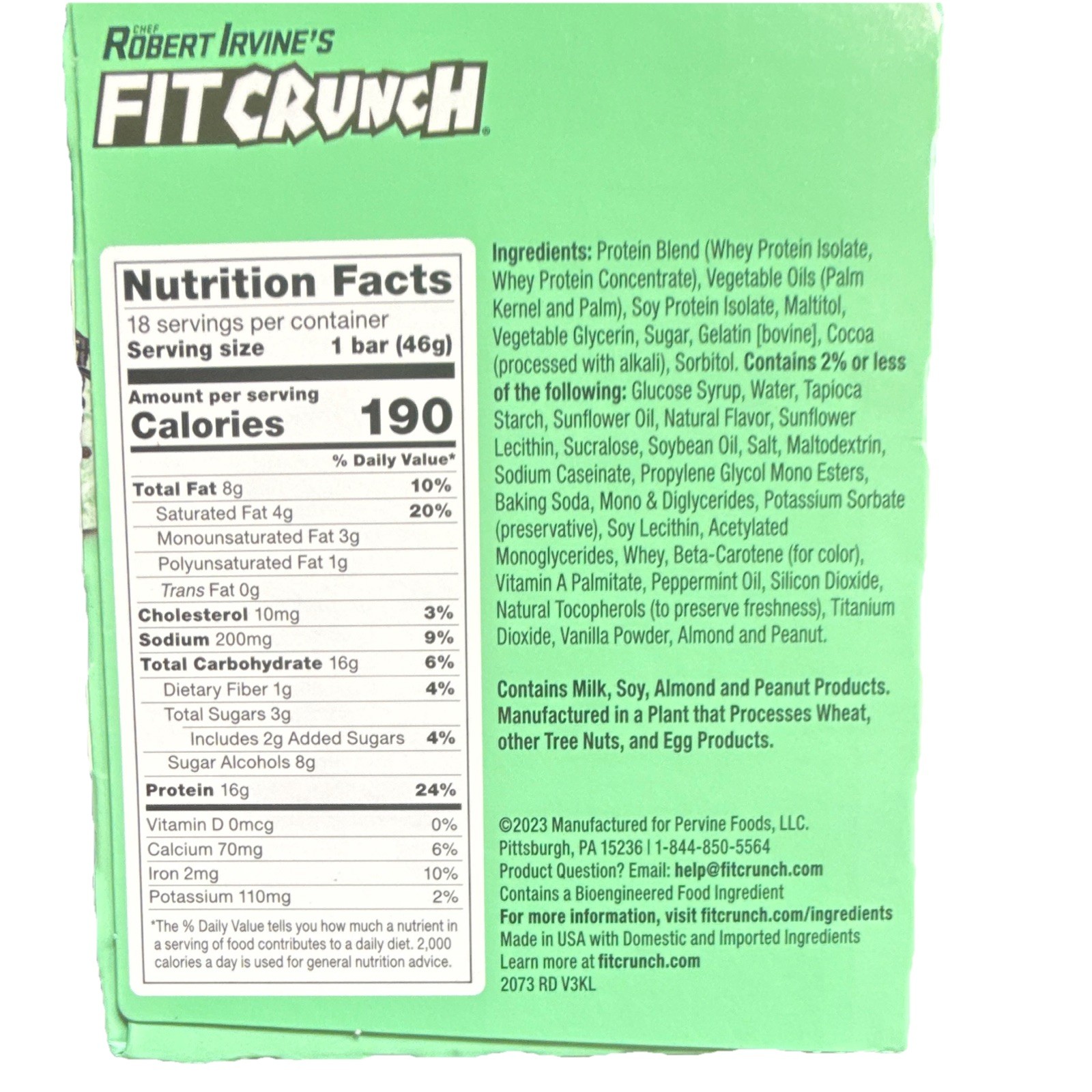 Fit Crunch High Protein Gluten Free Protein Bars Mint Chocolate Chip, 18 Count