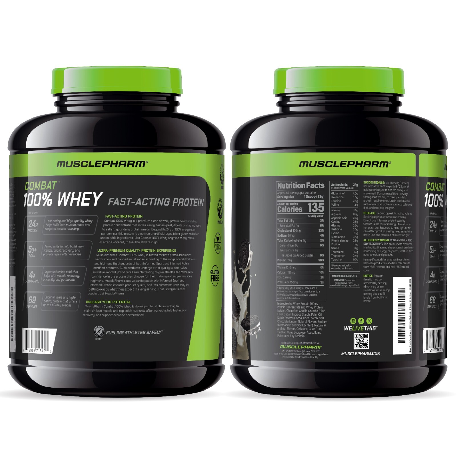 MusclePharm Combat 100% Whey Protein Powder – 5 lb, 70 Servings, Cookies & Cream