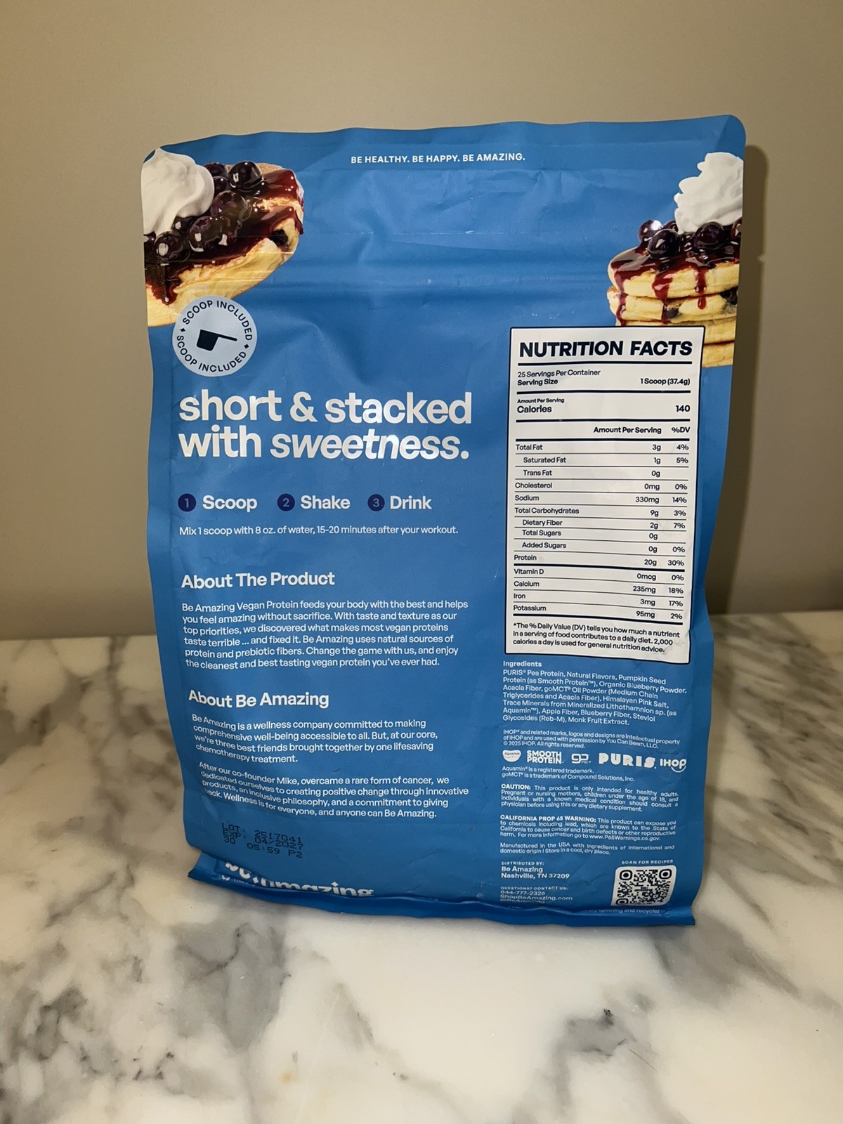Be Amazing Vegan Plant-Based Protein Powder – Double Blueberry Pancakes – 04/27