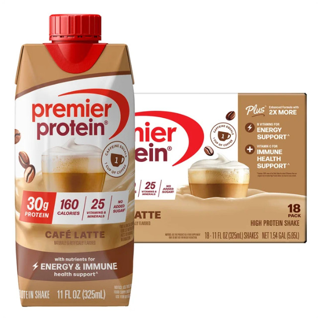 Premier 30g Protein PLUS Energy & Immune Shakes Café Latte Flavor 18-Pack