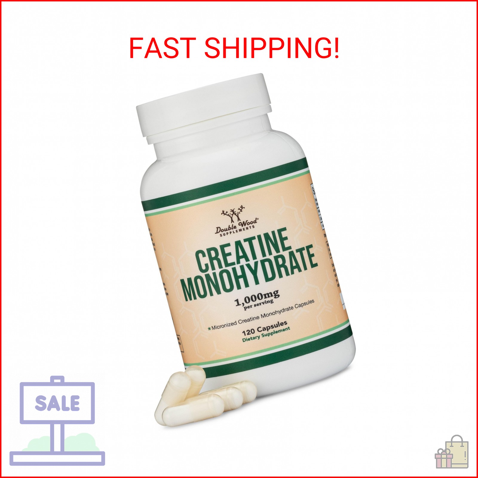 Creatine Monohydrate Capsules – 1g per Serving, 120 Count – No Fillers, Vegan Sa