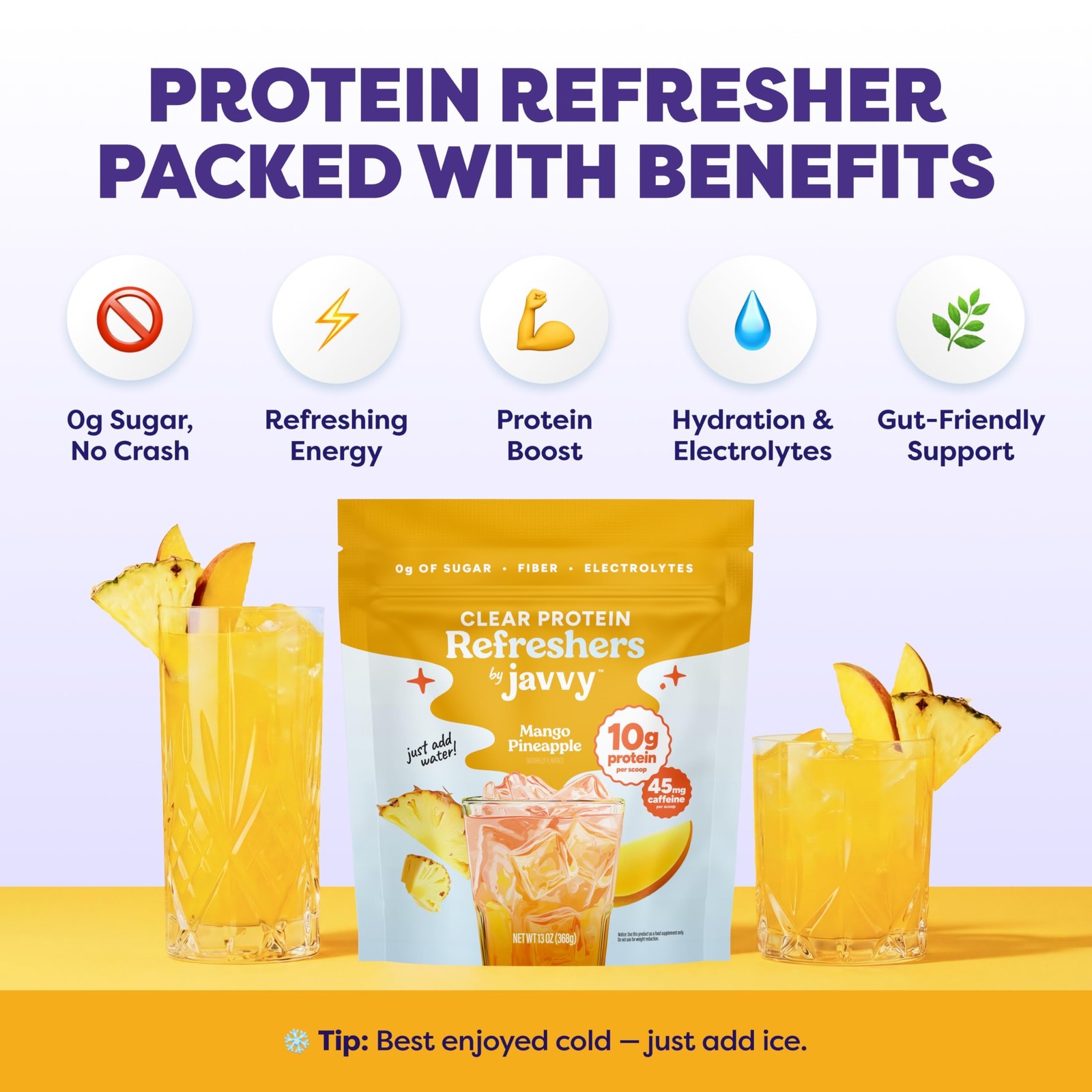 Javvy Clear Protein Refresher Drink Mix – 10g of Whey Protein and Collagen Pe…