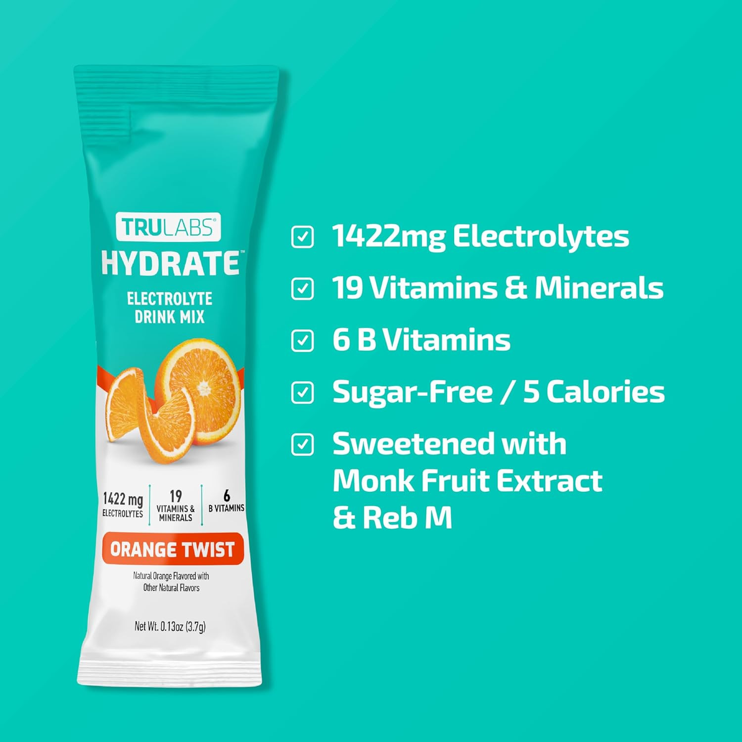 Hydrate – Orange Twist. Sugar Free Electrolytes Hydration Packets. Each Serving