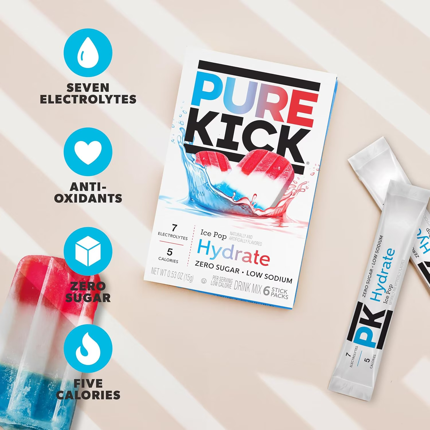 Pure Kick Ice Pop Electrolytes Powder Sugar-Free Hydration Packets 36 Sticks