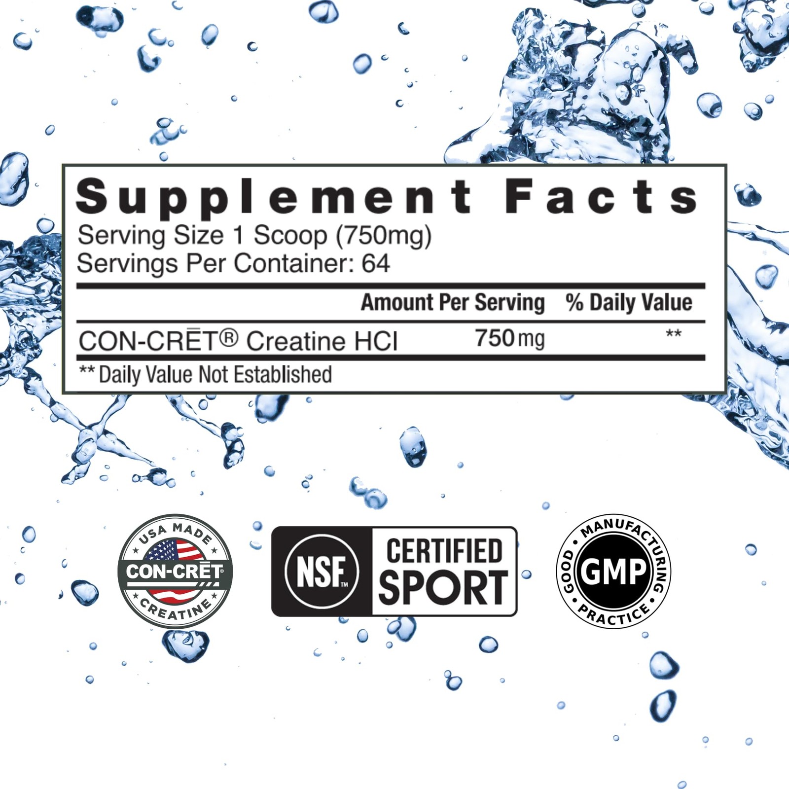 CON-CRET Creatine HCl Powder | Muscle, Cognitive, 100 Servings, No Color