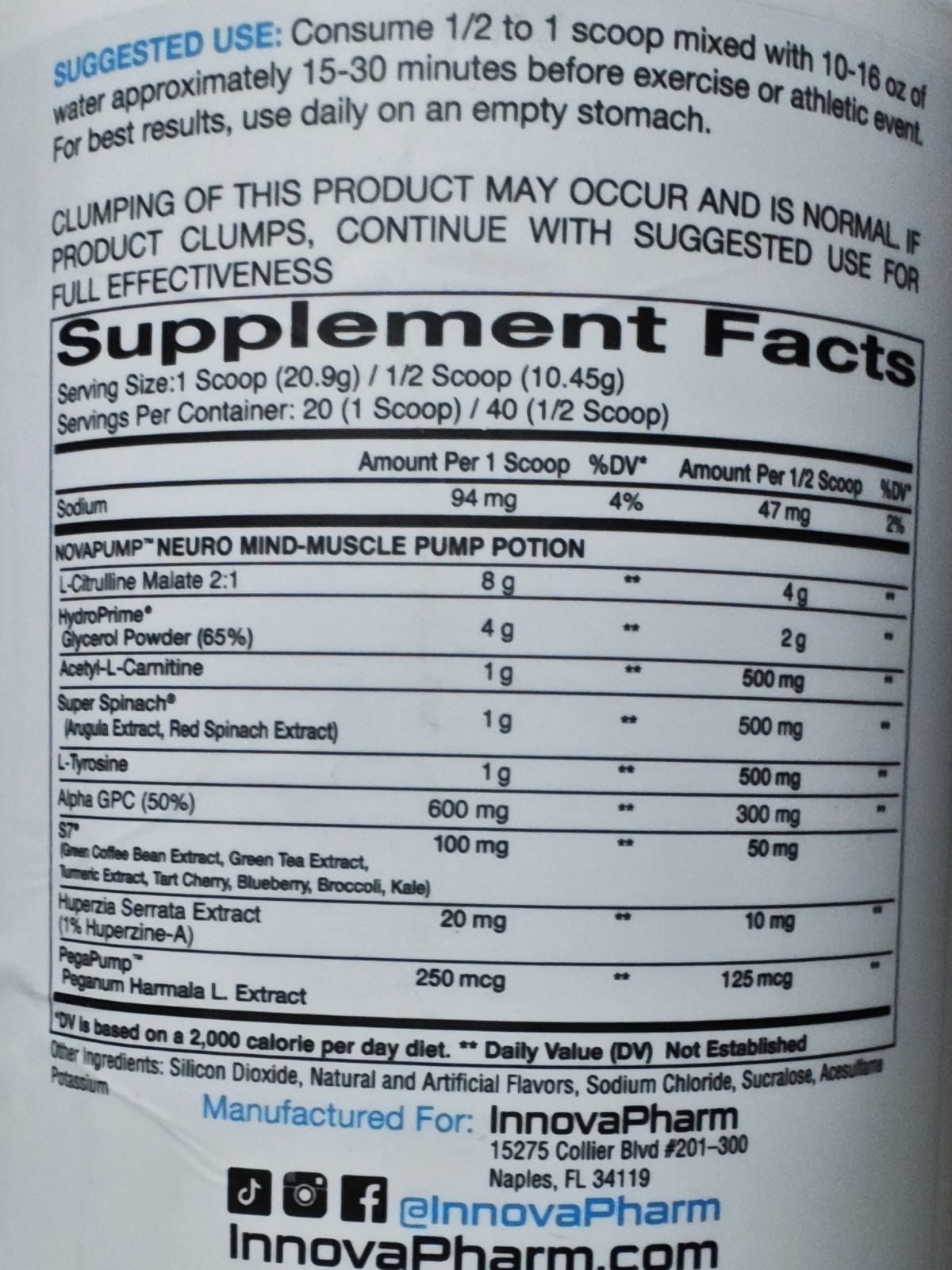 InnovaPharma Nova Neuro Pump PRE WORKOUT – Pink Lemonade (30 Servings)