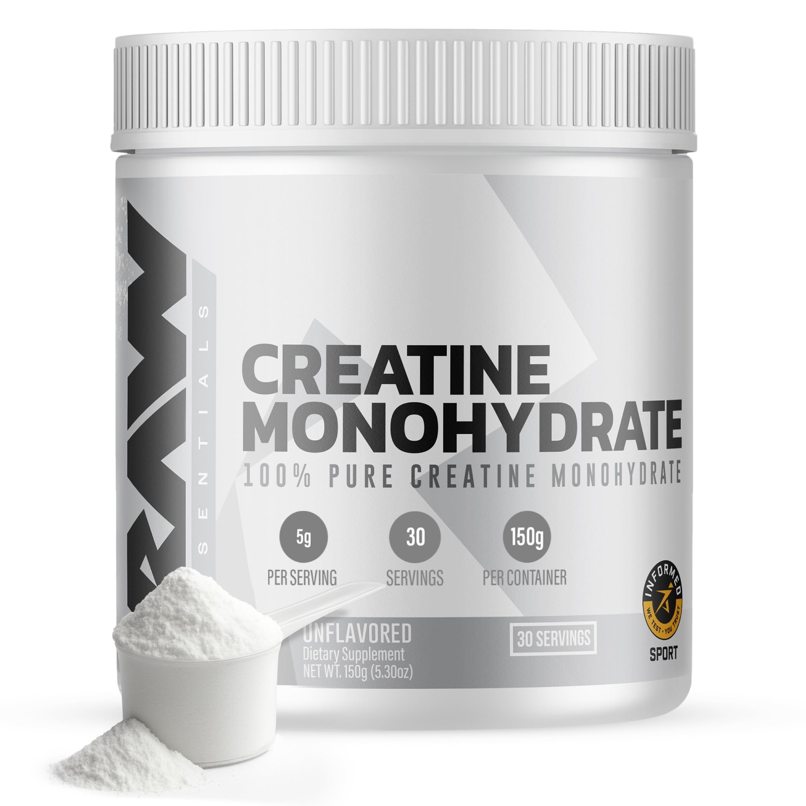 RAW Nutrition Creatine Monohydrate Powder, Unflavored 5.3 Ounce (Pack of 1)