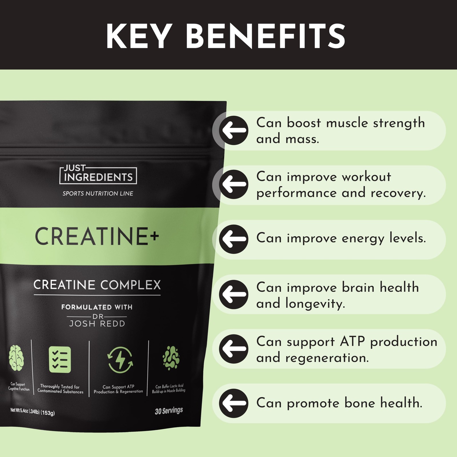JUST INGREDIENTS Creatine Monohydrate Powder with Rejen Fulvic Mineral Comple…