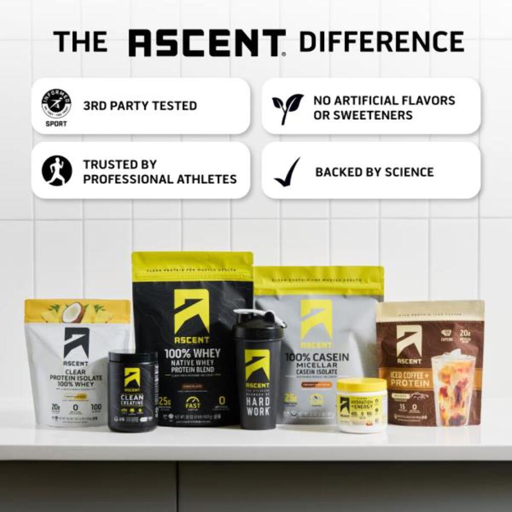 9/26 Ascent 100% Whey Protein Powder – Post Workout Whey Protein Isolate, Zero A