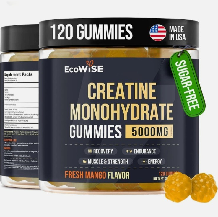 EcoWISE Creatine Monohydrate Gummies 5000mg – Sugar-Free,Mango Flavor, 120 Chews