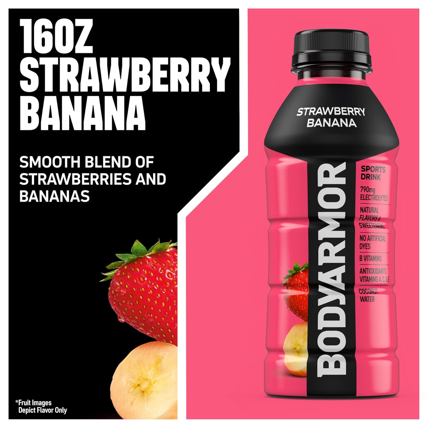 BODYARMOR Sports Drink, Strawberry Banana, Electrolyte Drink Hydration, 16 Fl Oz