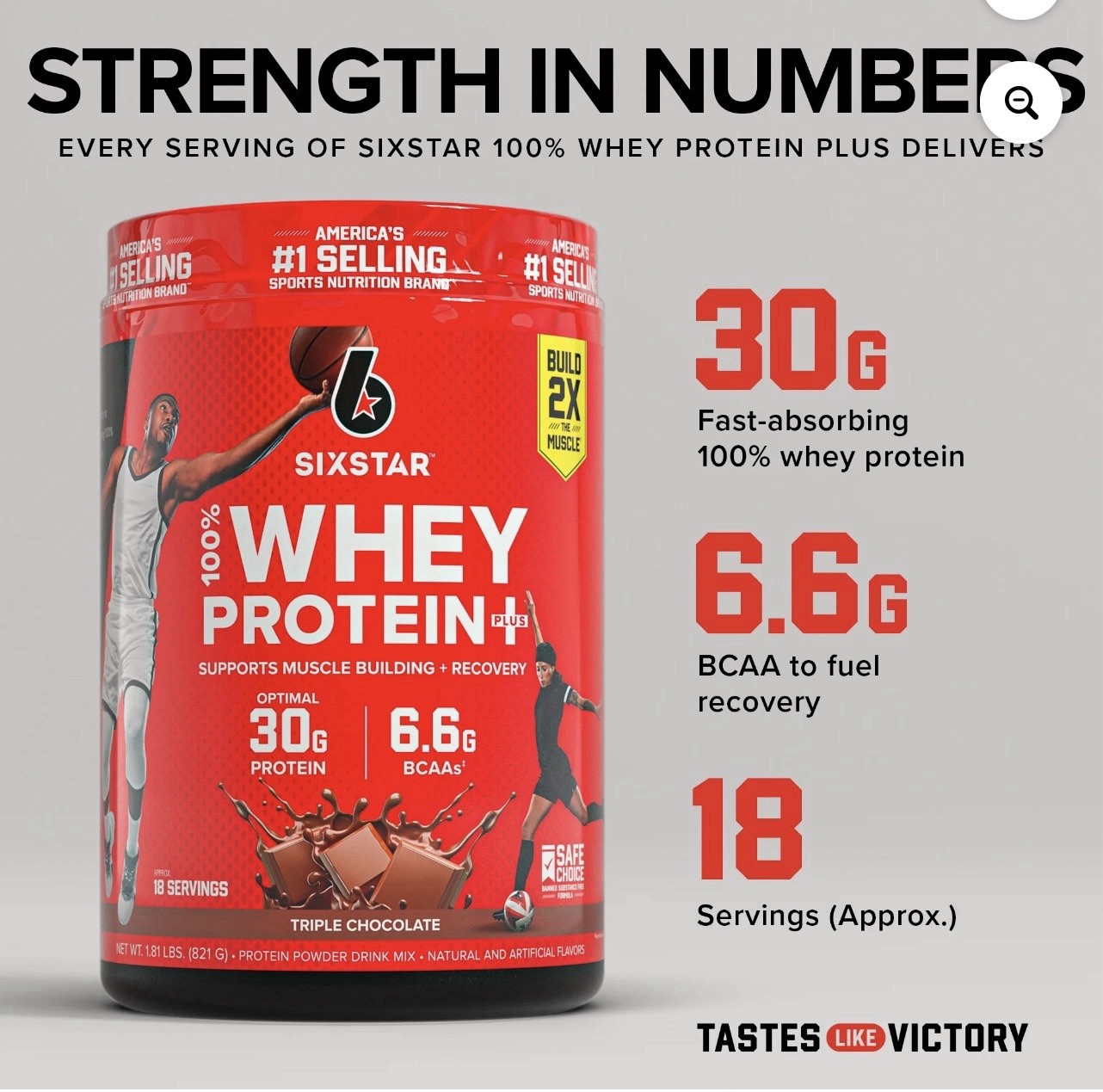 Six Star 100% Whey Protein Plus Powder Triple Chocolate 1.81 lb (821 g)