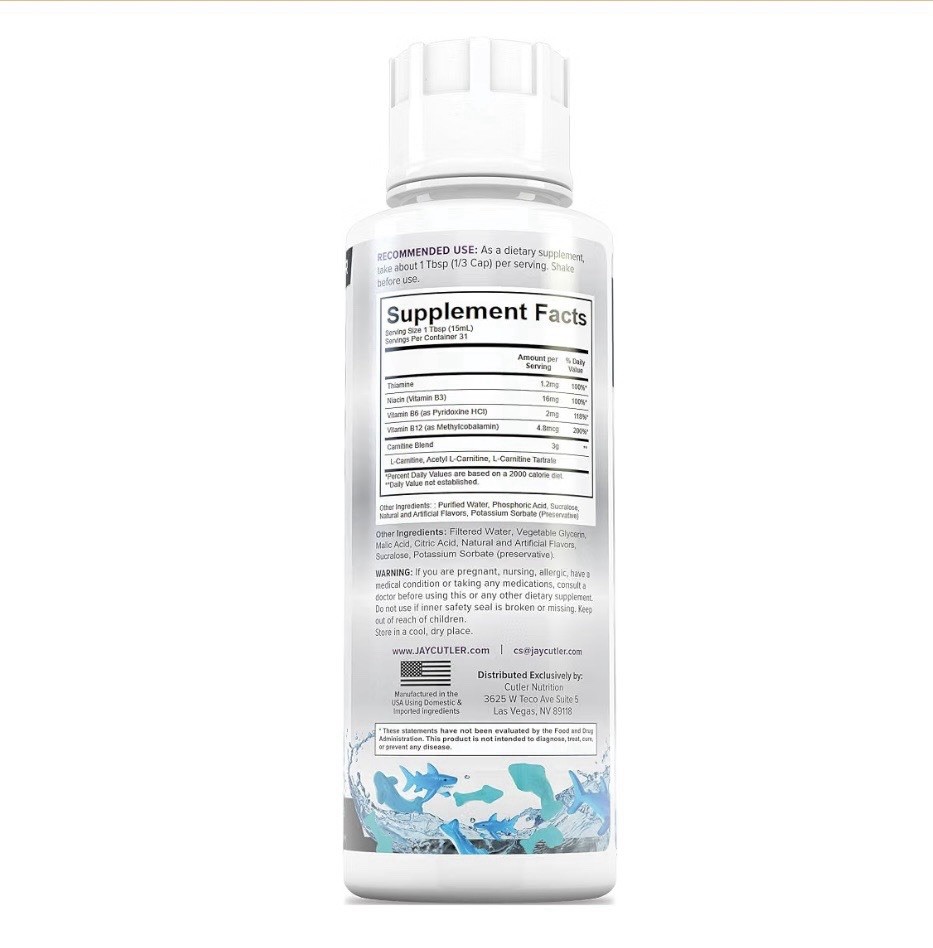 Cutler Nutrition Liquid L-Carnitine 3000mg Amino Acid Supplement Energy Support