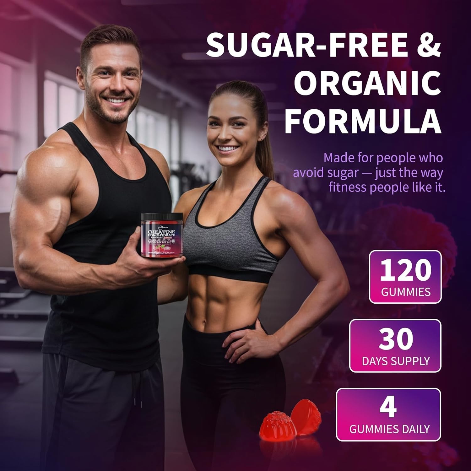 Creatine Monohydrate Gummies 5000mg for Men & Women, Organic Pure Creatine Gummi