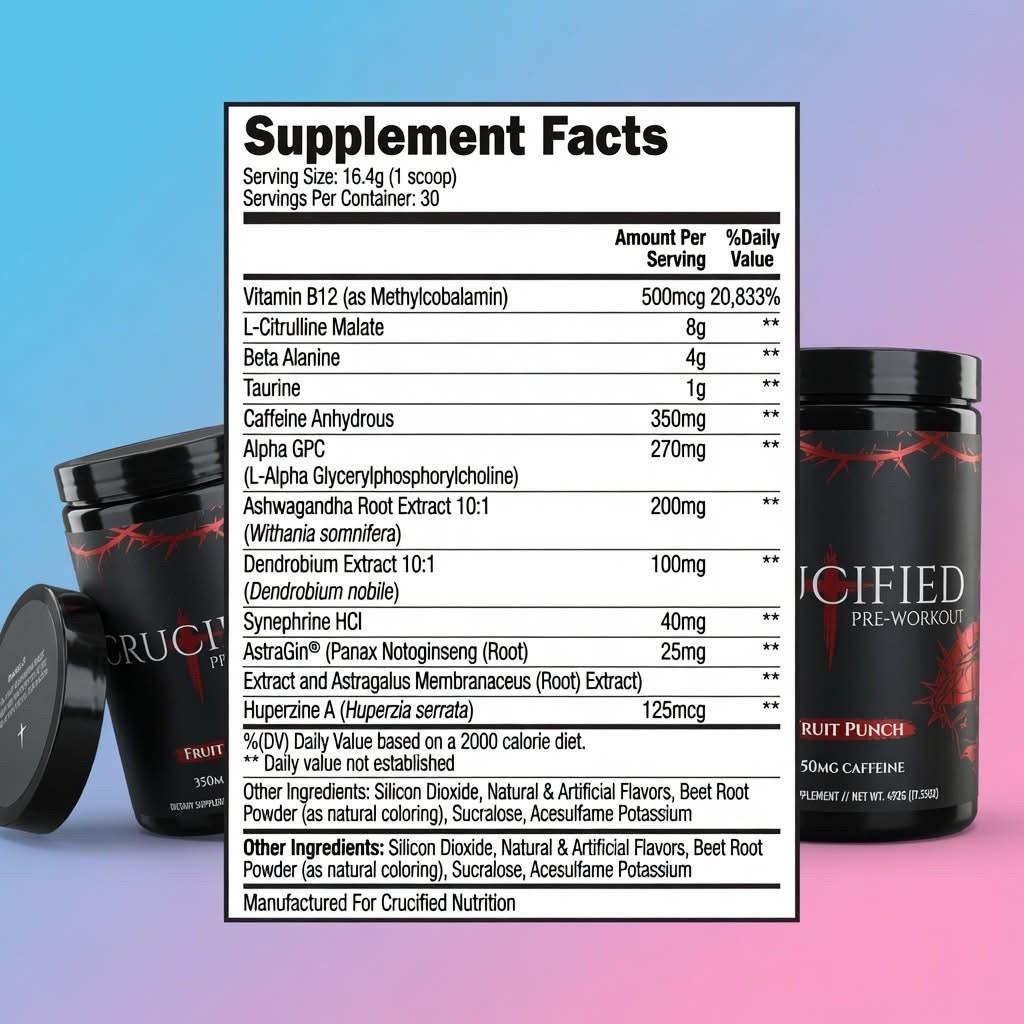 CRUCIFIED High Stim Pre-Workout 350mg Caffeine FREE POCKET BIBLE WITH PURCHASE.