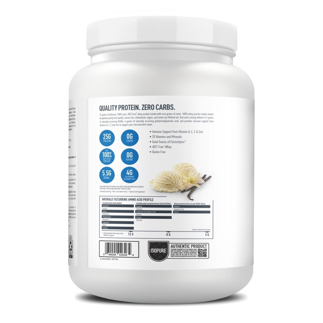 Isopure Zero Carb 100% Whey Protein Isolate Vanilla 15 Servings 25g Protein